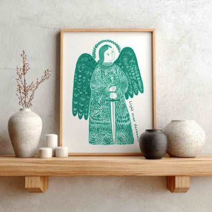 St Michael the Archangel Art Print - Teal interior mockup 01 - p_1_am_0008_Layer 2