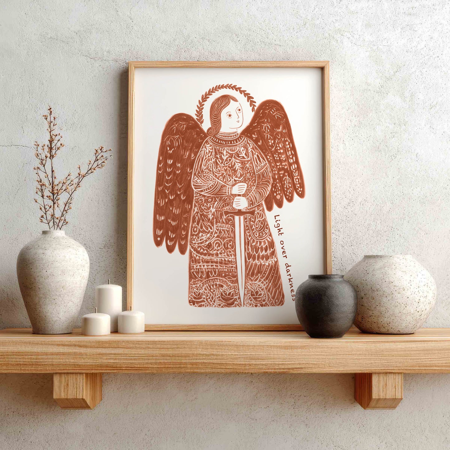 St Michael the Archangel Art Print - Terracotta interior mockup 01 - p_1_am_0009_Layer 1