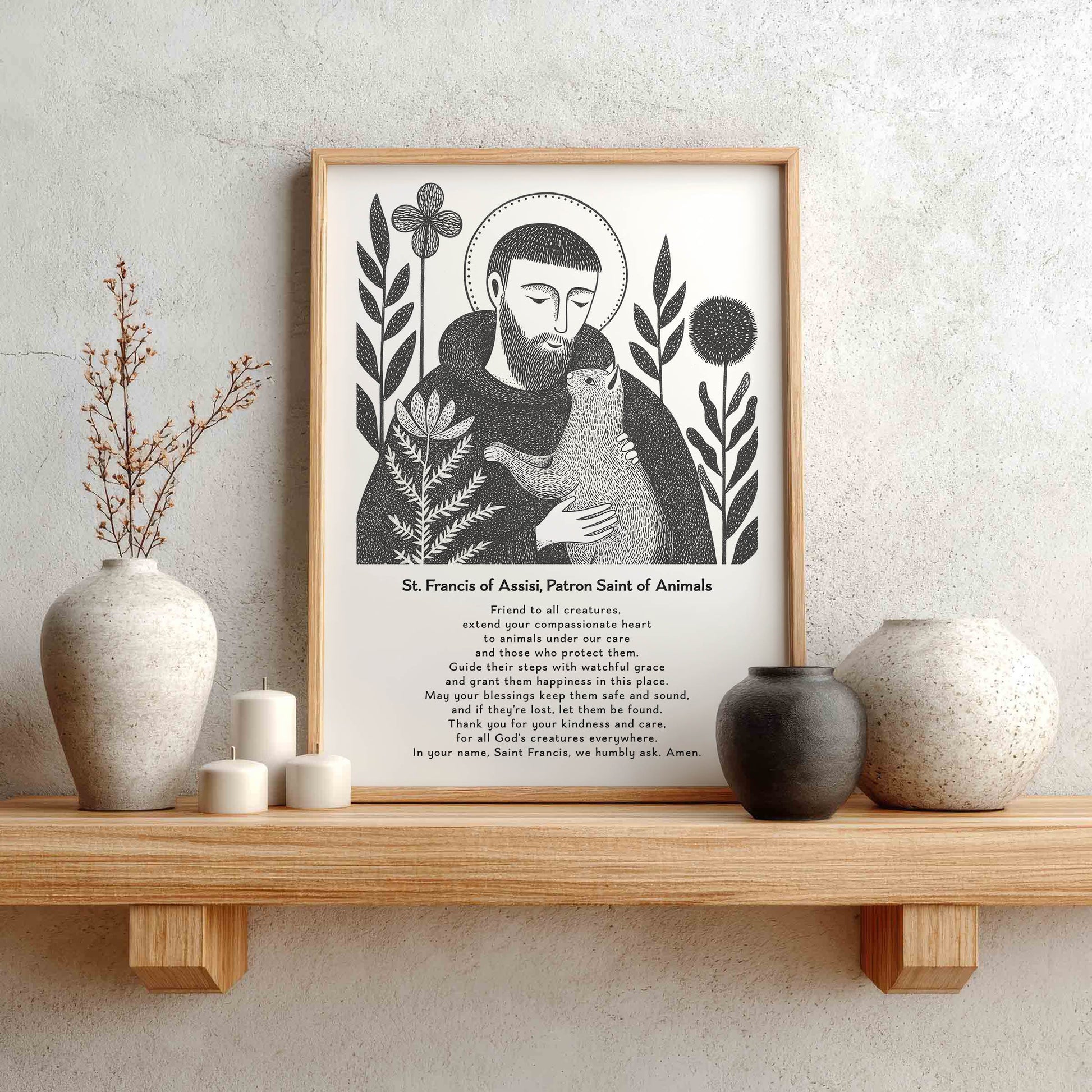 St Francis with Cat Art Print - Black interior mockup 02 - p_1_franc_cat_0000_Layer 11