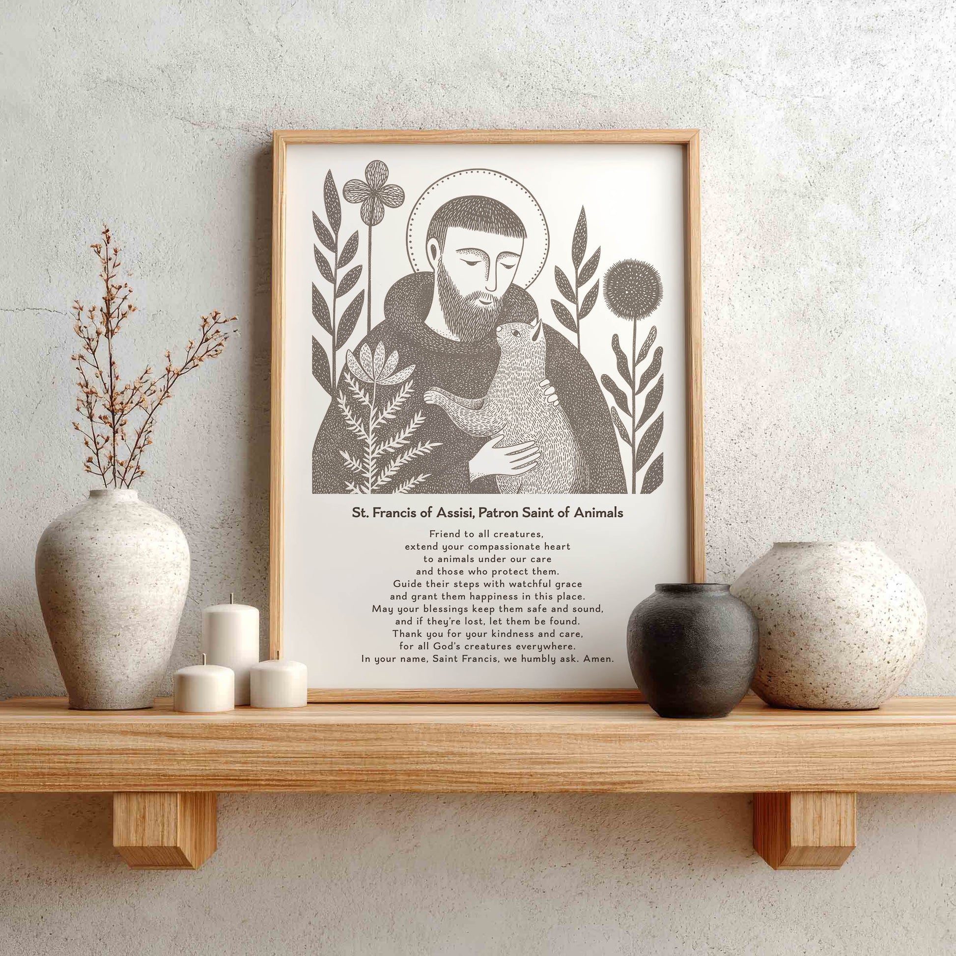St Francis with Cat Art Print - Brown interior mockup 02 - p_1_franc_cat_0003_Layer 8