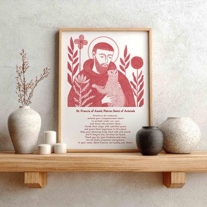 St Francis with Cat Art Print - Red interior mockup 02 - p_1_franc_cat_0007_Layer 4