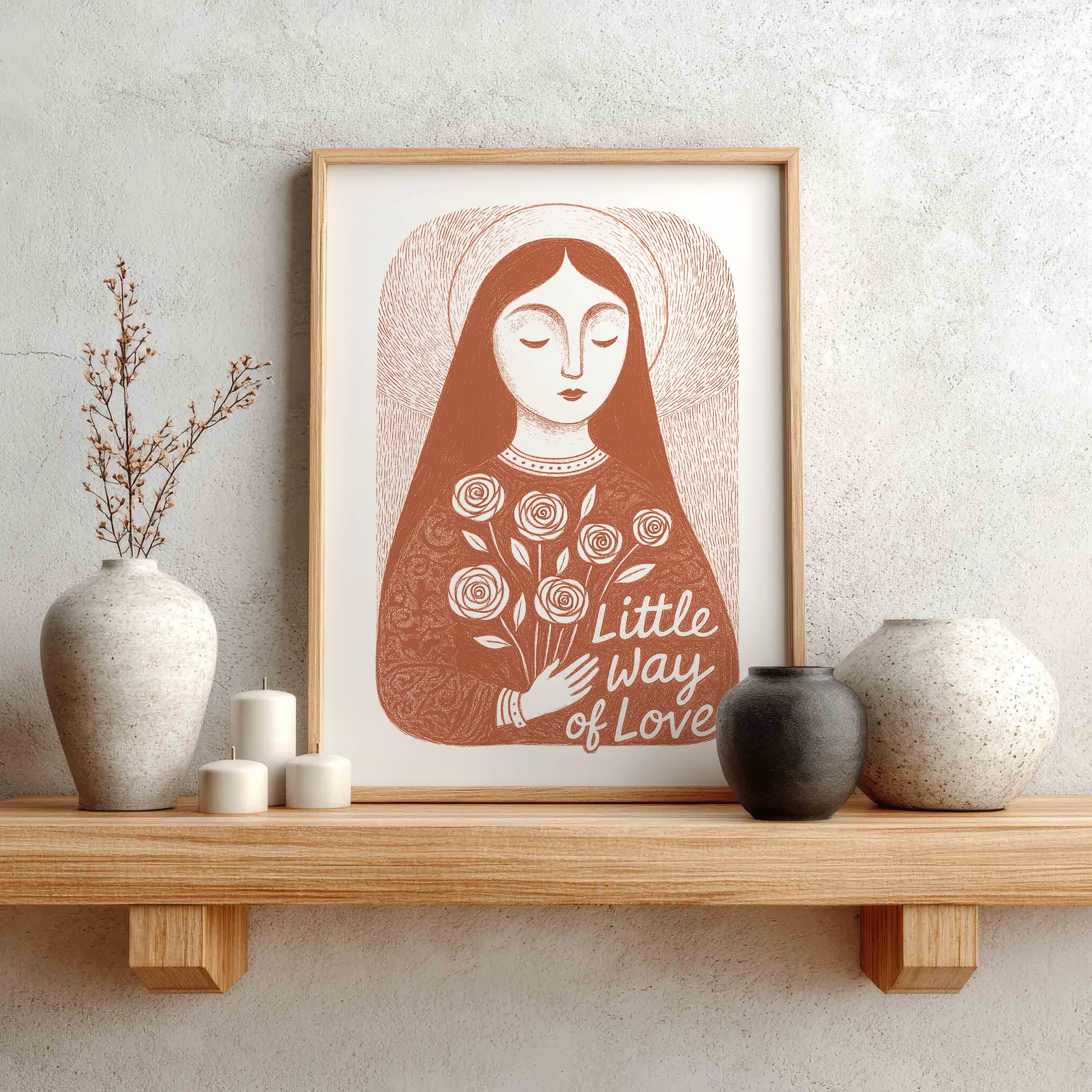 St Therese of Lisieux Art Print - Terracotta interior mockup 01 - p_1_franc_cat_0010_Layer 1