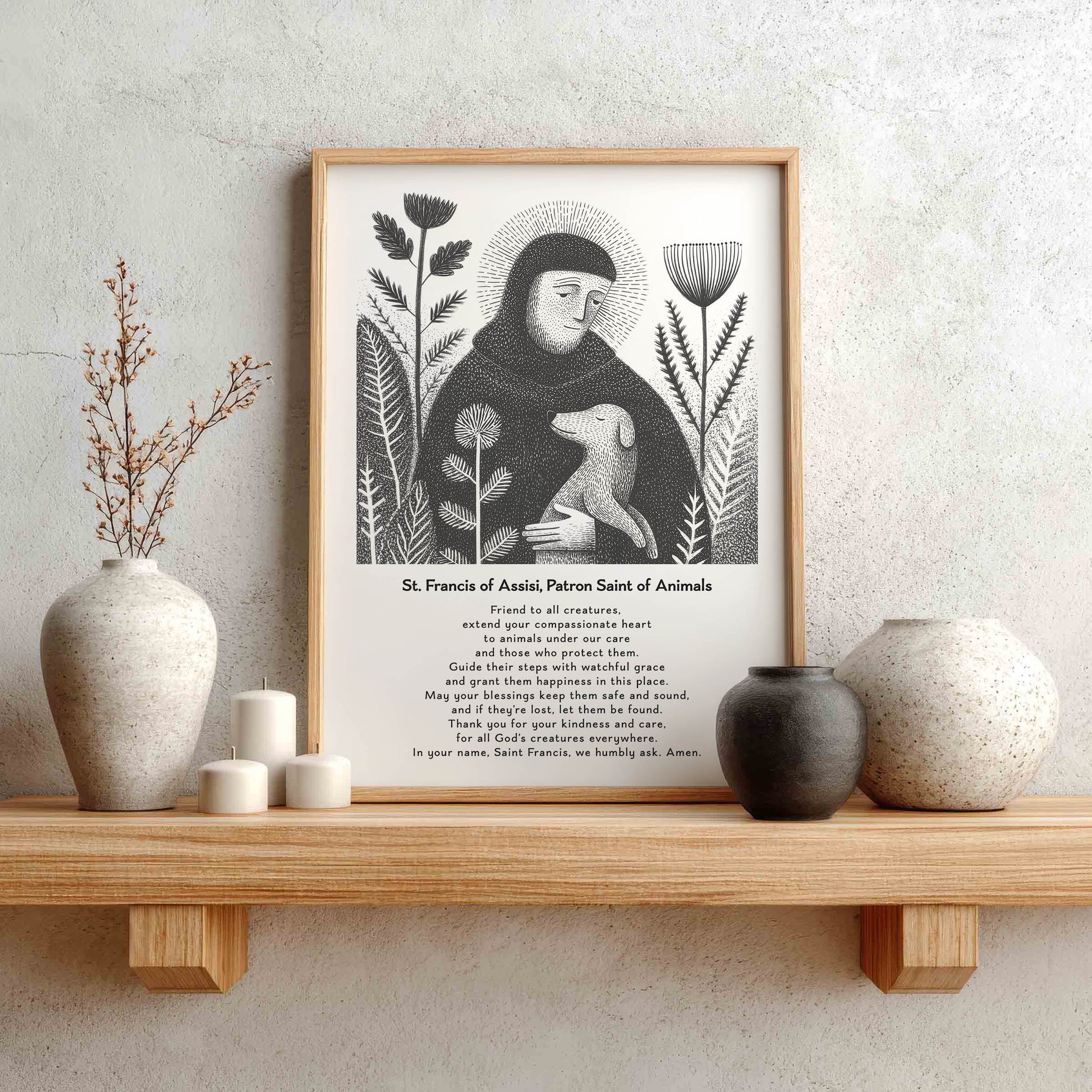 St Francis with Dog Art Print - Black interior mockup 02 - p_1_franc_dog_0000_Layer 11
