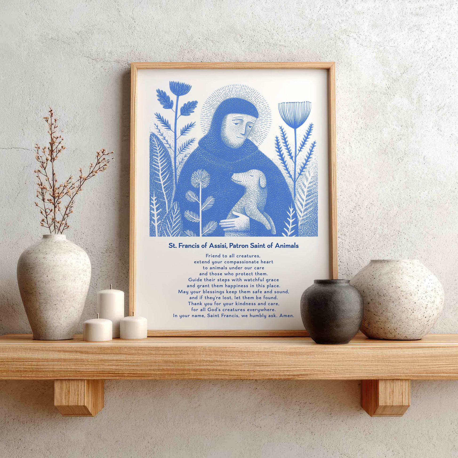 St Francis with Dog Art Print - Blue interior mockup 02 - p_1_franc_dog_0001_Layer 10