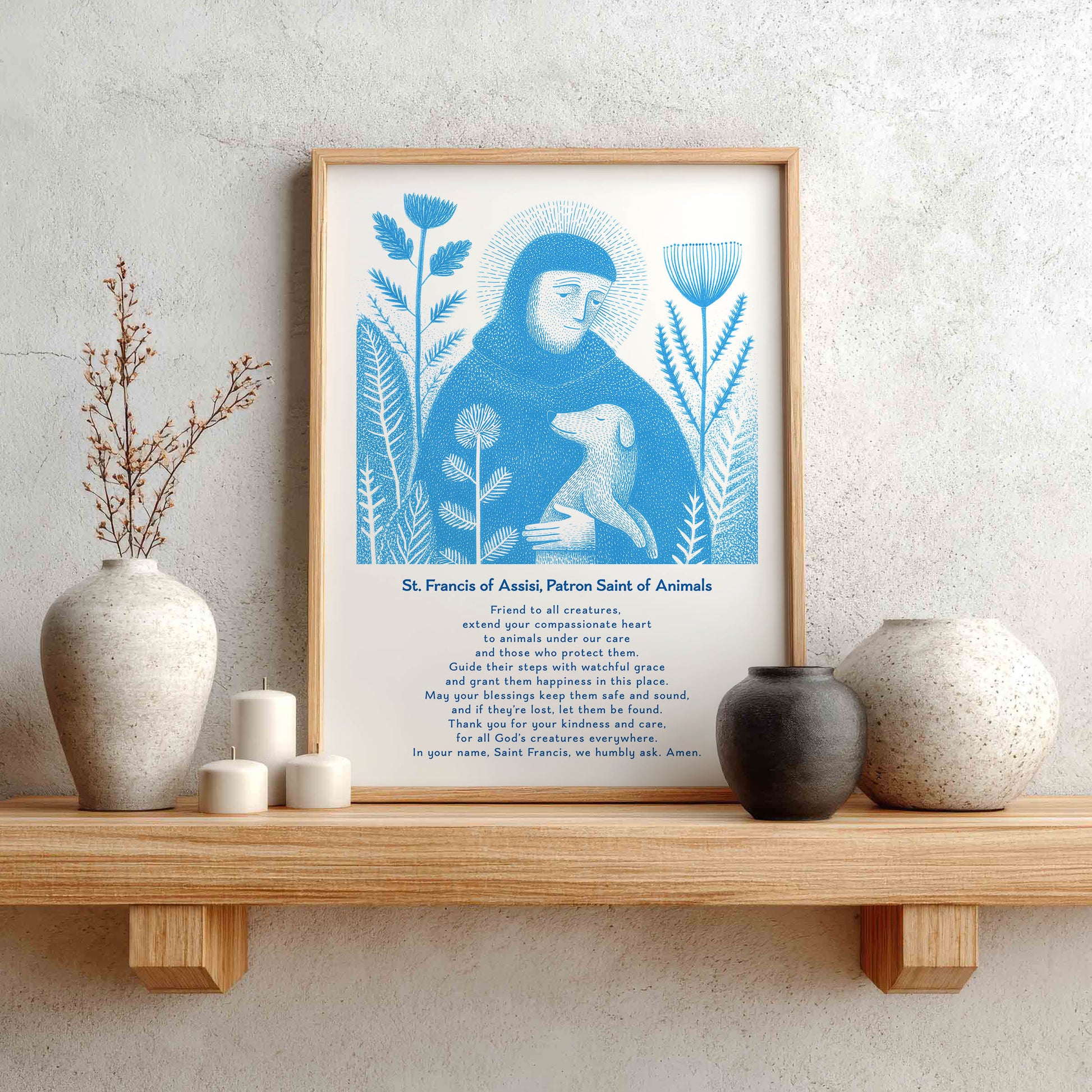 St Francis with Dog Art Print - Deep Blue interior mockup 02 - p_1_franc_dog_0002_Layer 9