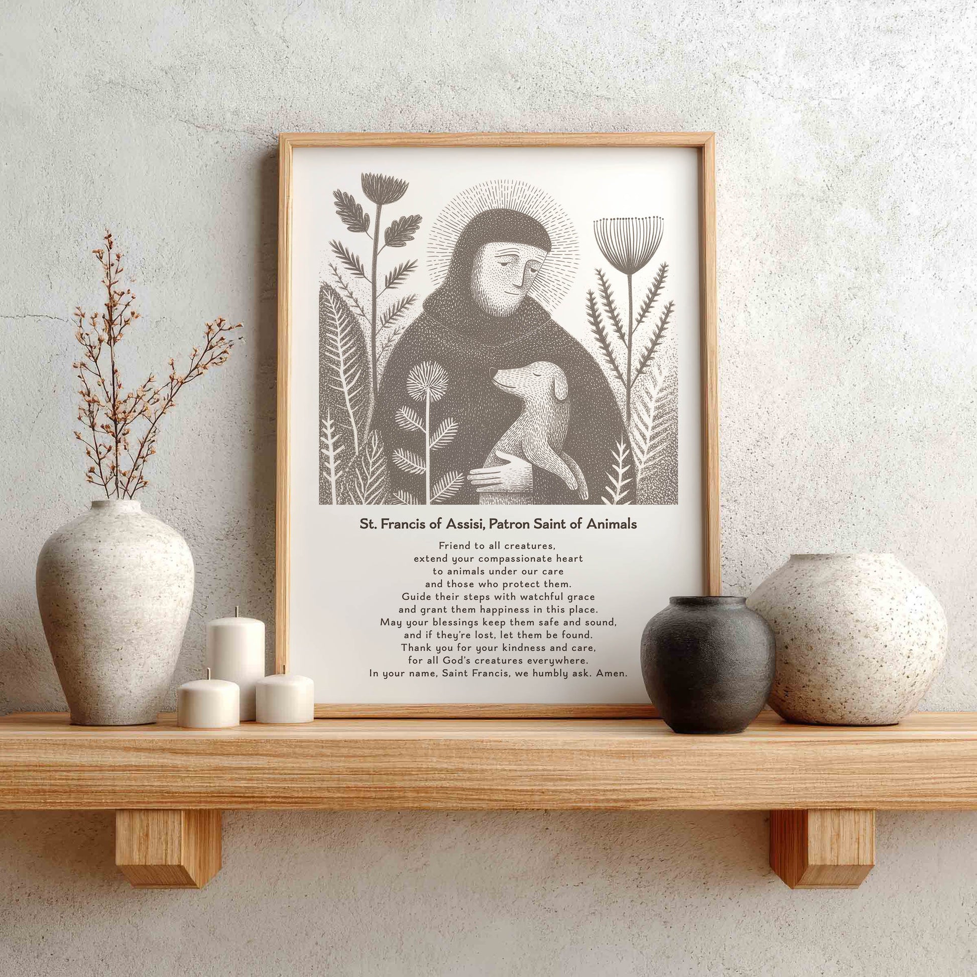 St Francis with Dog Art Print - Brown interior mockup 02 - p_1_franc_dog_0003_Layer 8