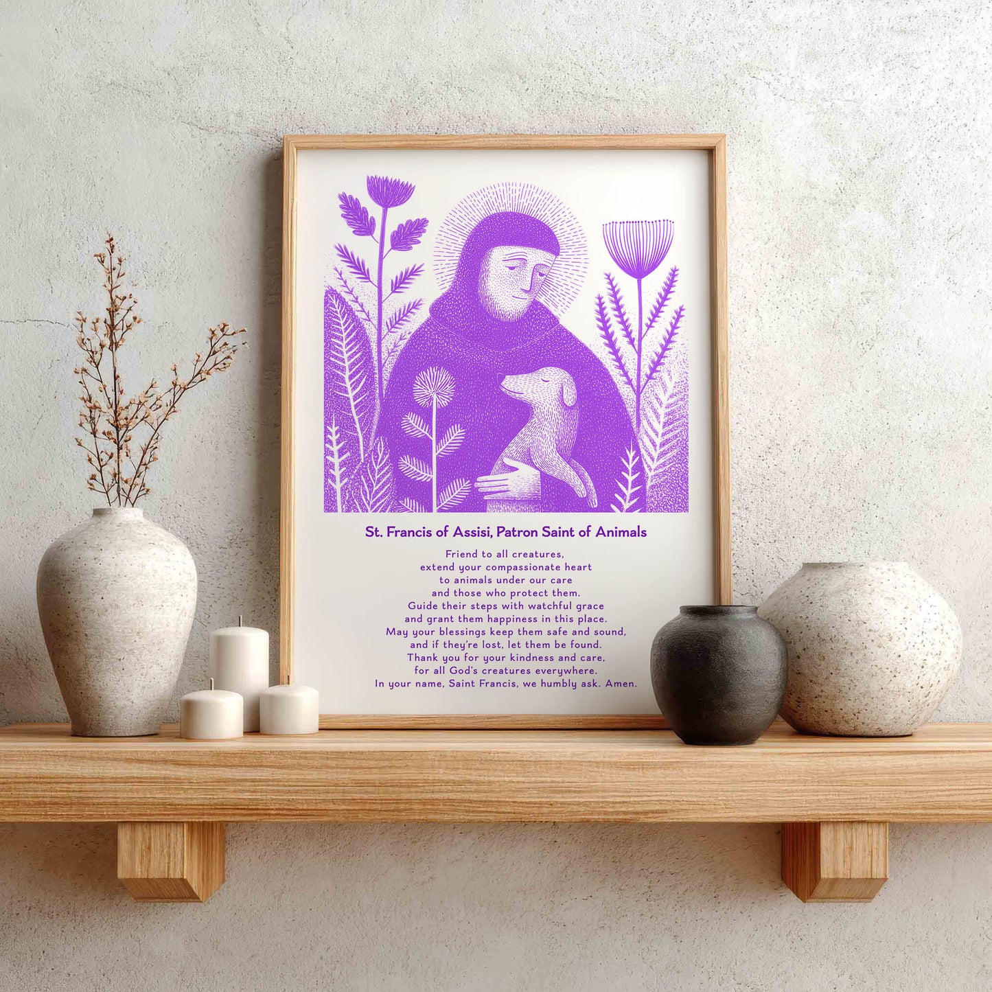 St Francis with Dog Art Print - Purple interior mockup 02 - p_1_franc_dog_0006_Layer 4