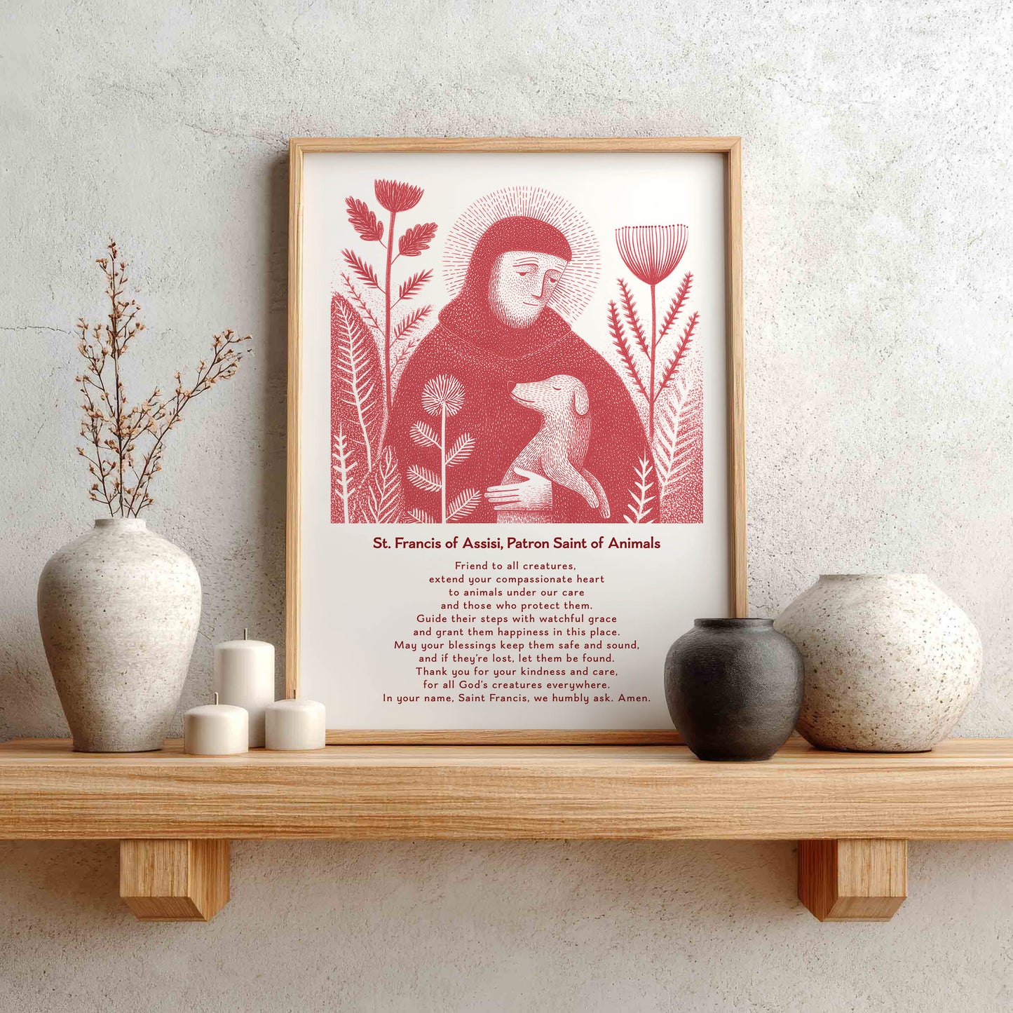 St Francis with Dog Art Print - Red interior mockup 02 - p_1_franc_dog_0007_Layer 3