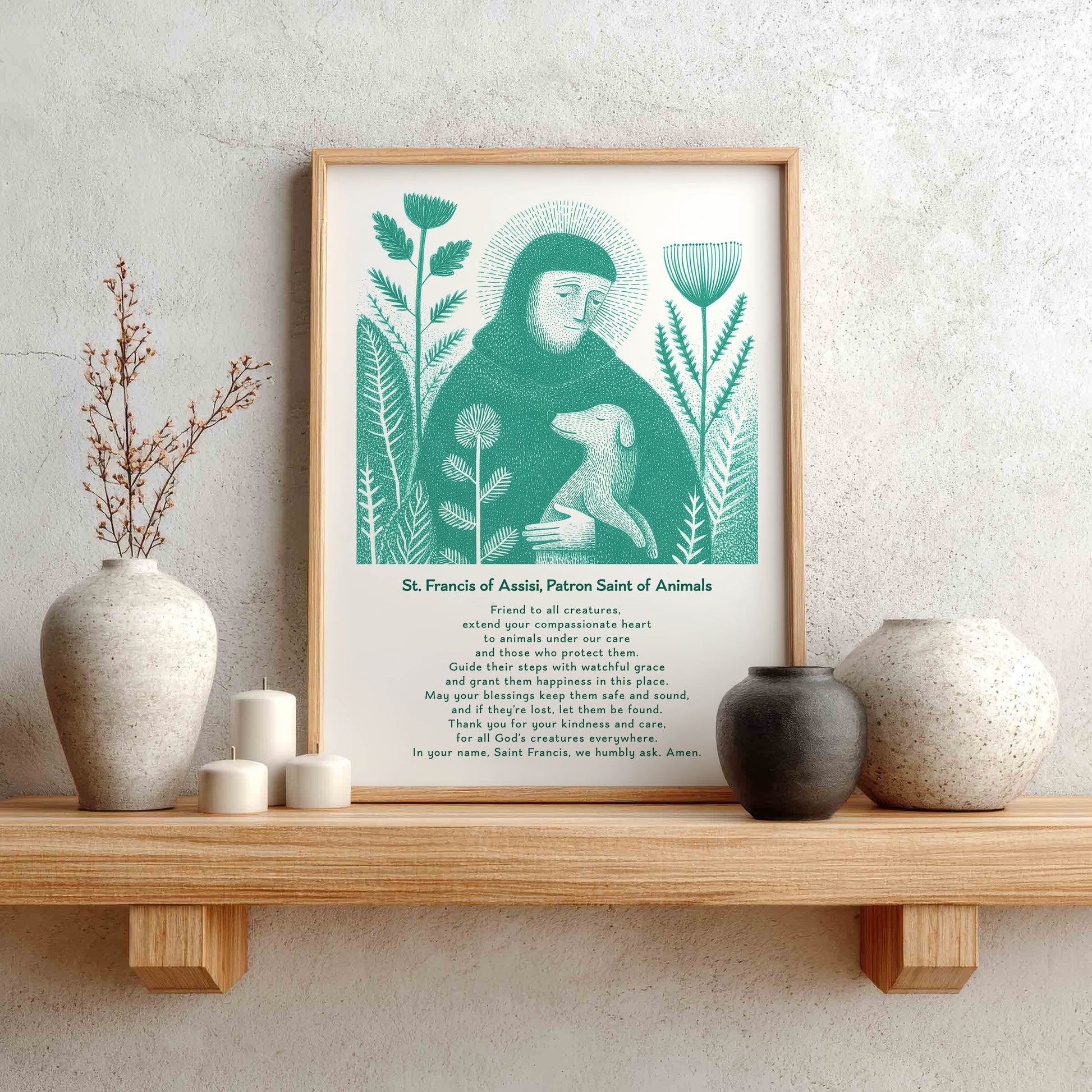 St Francis with Dog Art Print - Teal interior mockup 02 - p_1_franc_dog_0008_Layer 2