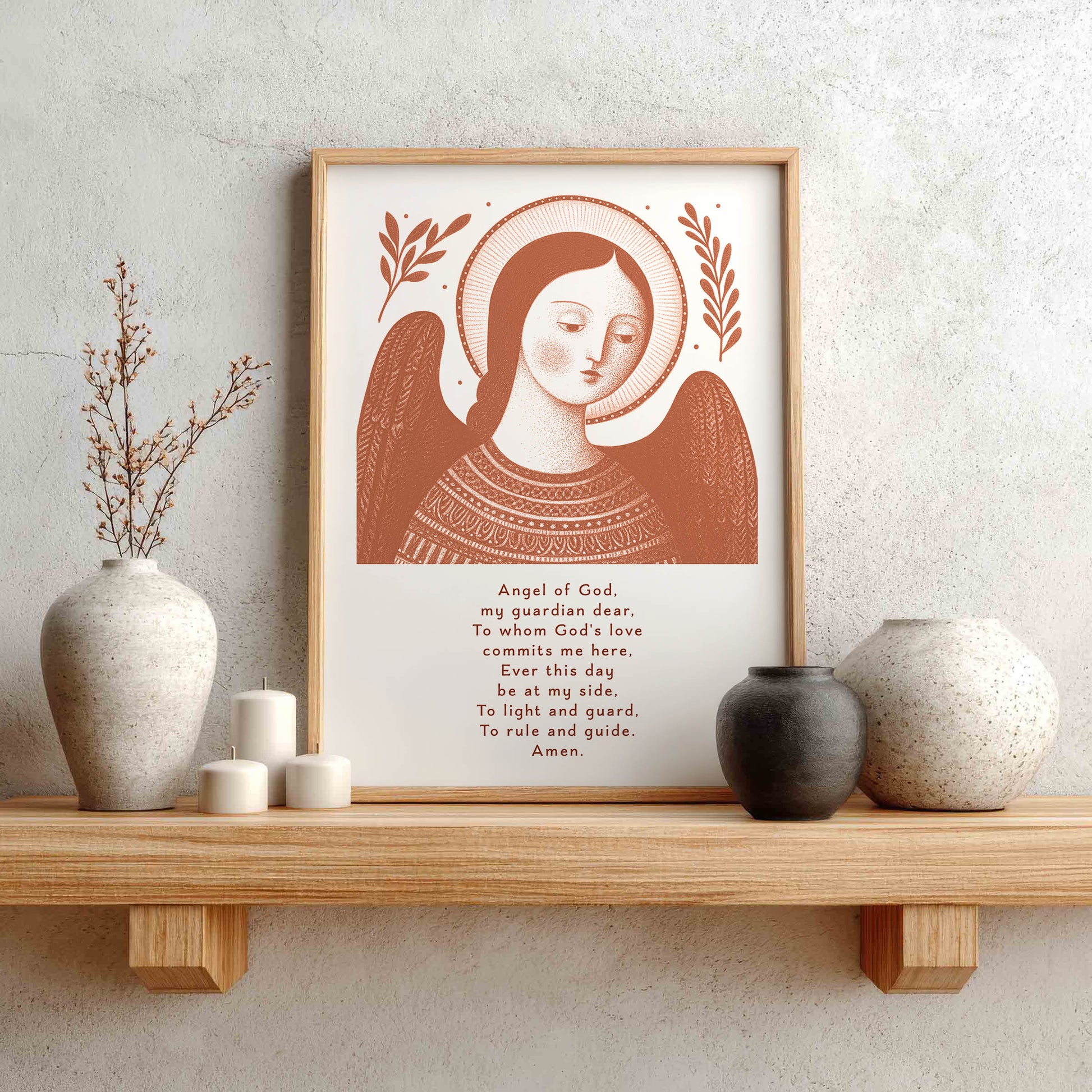 Guardian Angel for Girls Art Print - Terracotta interior mockup 01 - p_1_girl_0009_Layer 1