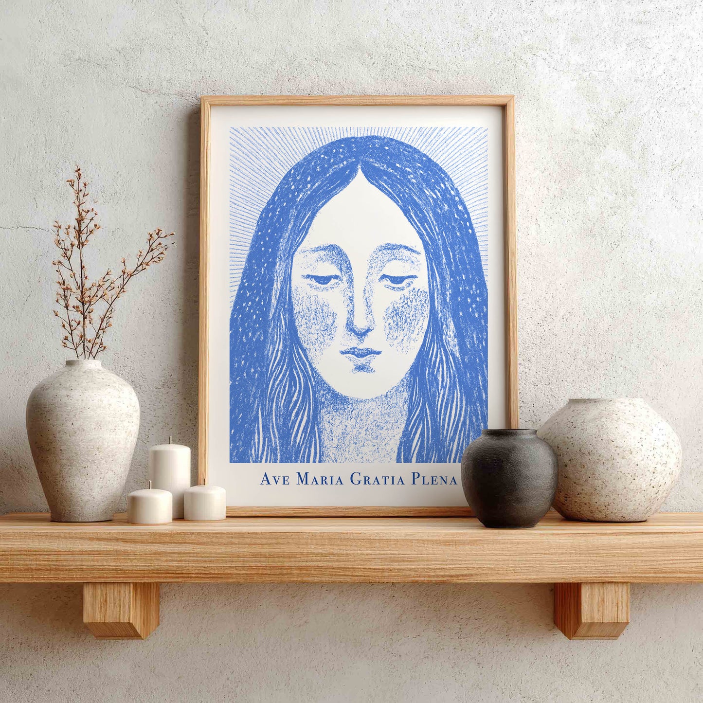 Virgin Mary Art Print - Blue interior mockup 01 - p_1_maria_0001_Layer 9