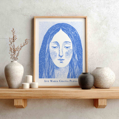 Virgin Mary Art Print - Blue interior mockup 01 - p_1_maria_0001_Layer 9