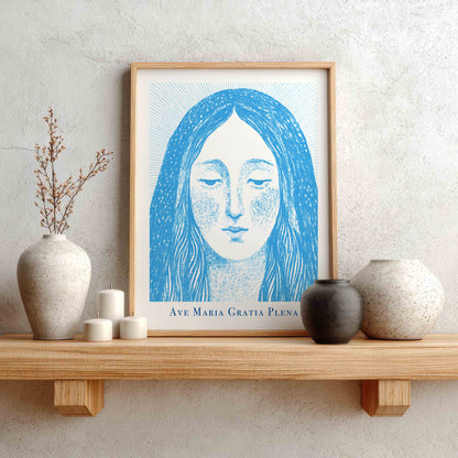 Virgin Mary Art Print - Deep Blue interior mockup 01 - p_1_maria_0002_Layer 8