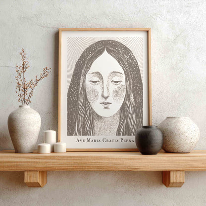 Virgin Mary Art Print - Brown interior mockup 01 - p_1_maria_0003_Layer 7
