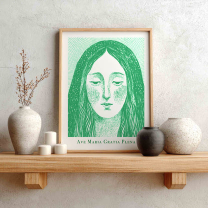 Virgin Mary Art Print - Green interior mockup 01 - p_1_maria_0004_Layer 6