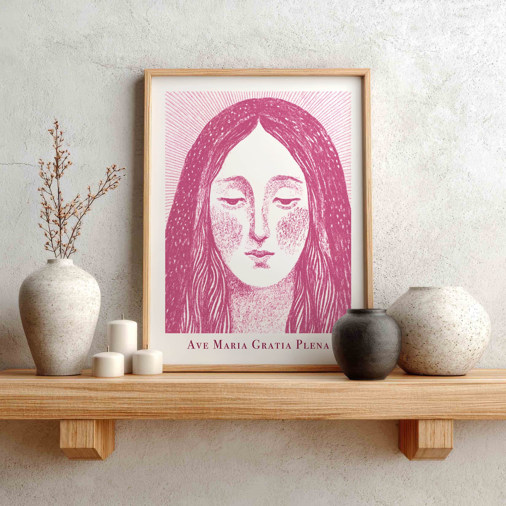 Virgin Mary Art Print - Pink interior mockup 01 - p_1_maria_0005_Layer 5