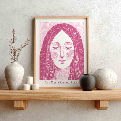 Virgin Mary Art Print - Pink interior mockup 01 - p_1_maria_0005_Layer 5