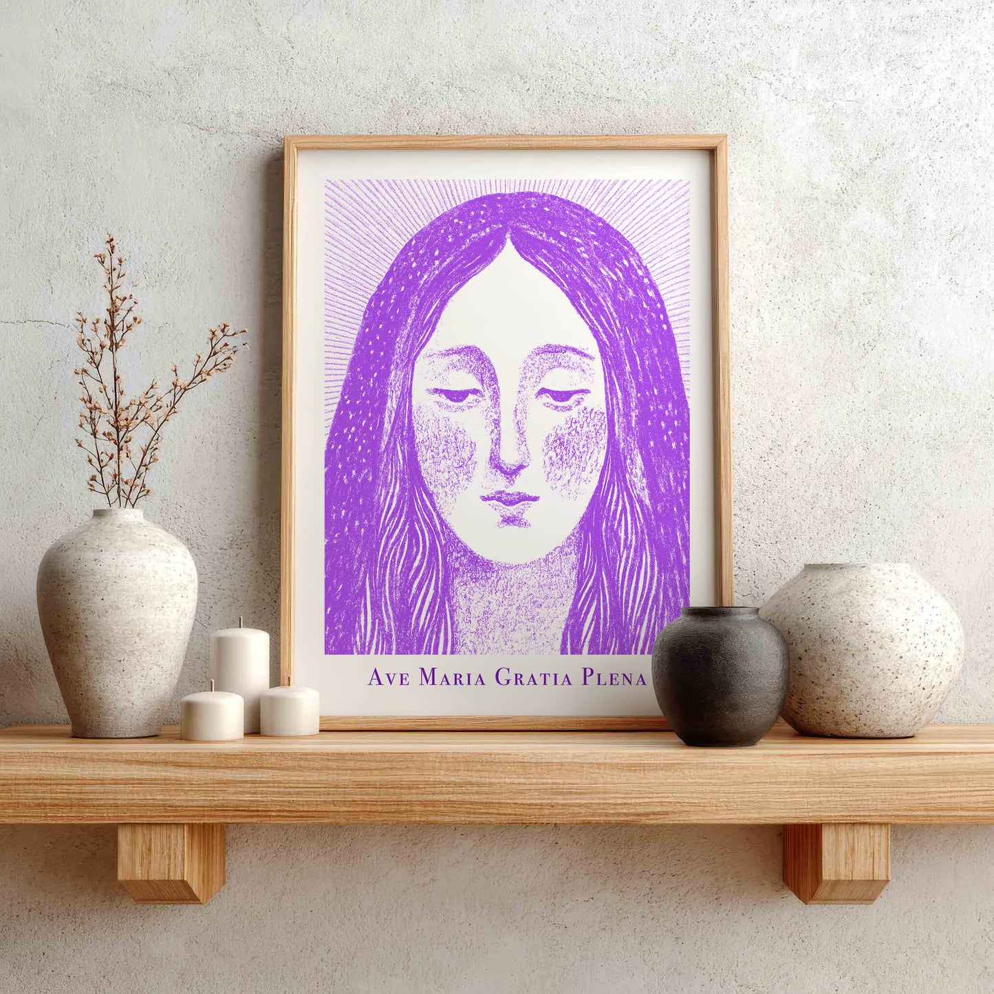 Virgin Mary Art Print - Purple interior mockup 01 - p_1_maria_0006_Layer 4