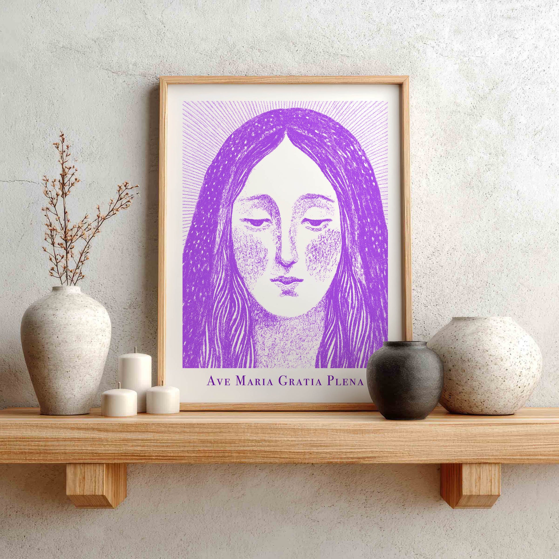Virgin Mary Art Print - Purple interior mockup 01 - p_1_maria_0006_Layer 4