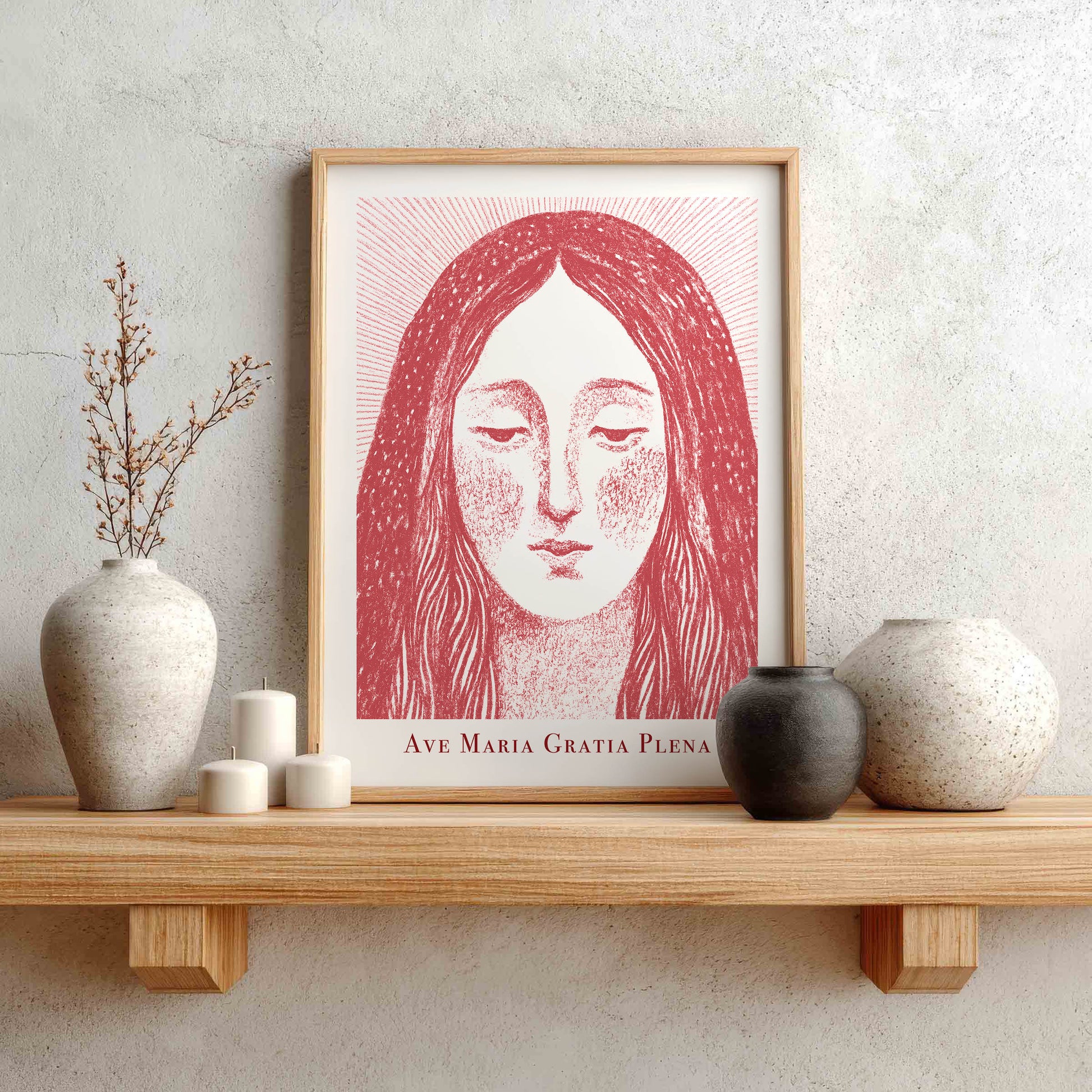 Virgin Mary Art Print - Red interior mockup 01 - p_1_maria_0007_Layer 3