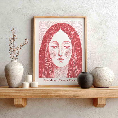 Virgin Mary Art Print - Red interior mockup 01 - p_1_maria_0007_Layer 3