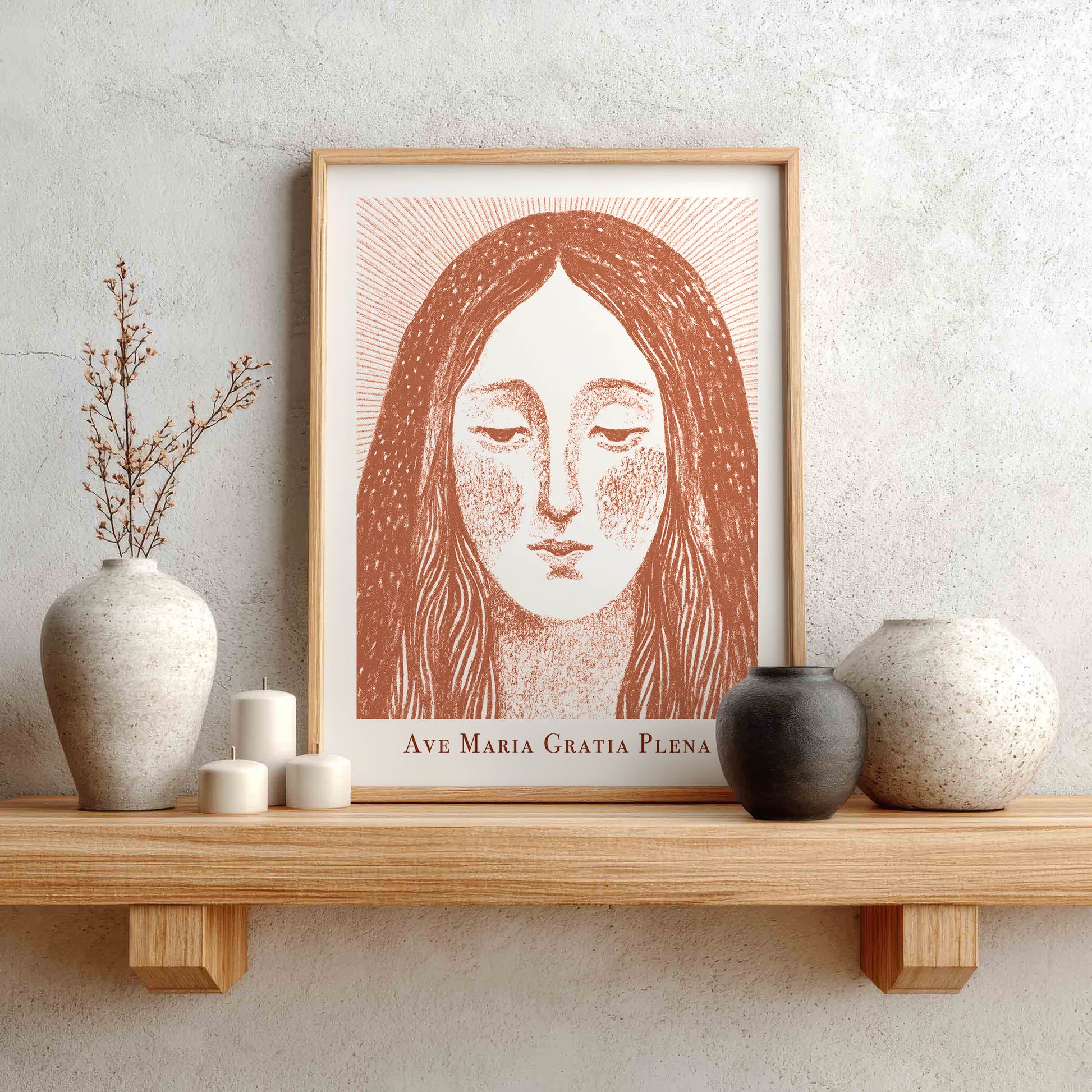 Virgin Mary Art Print - Terracotta interior mockup 01 - p_1_maria_0009_Layer 1