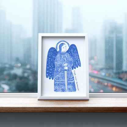 St Michael the Archangel Art Print - Blue interior mockup 06 - p_20_am_0001_Layer 9