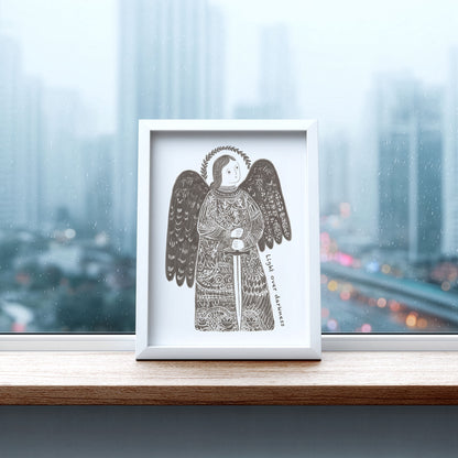 St Michael the Archangel Art Print - Brown interior mockup 07 - p_20_am_0003_Layer 7