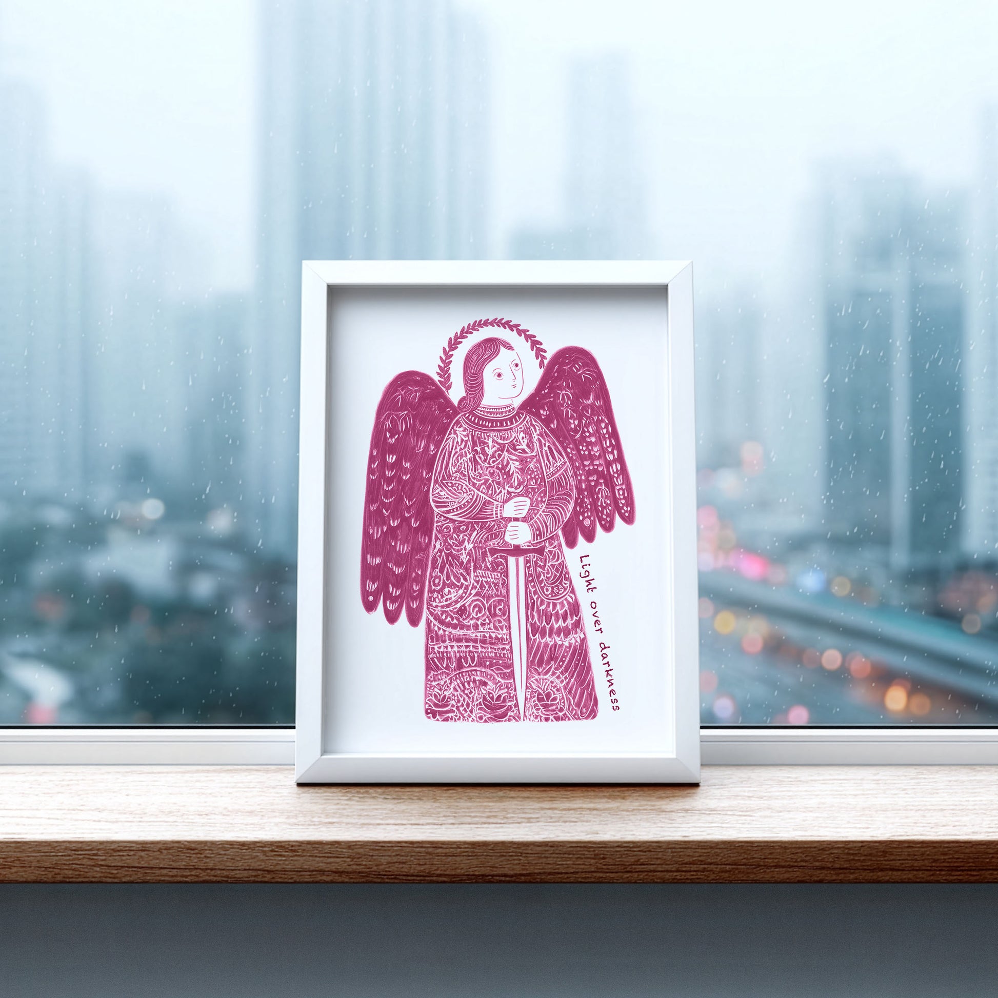 St Michael the Archangel Art Print - Pink interior mockup 06 - p_20_am_0005_Layer 5