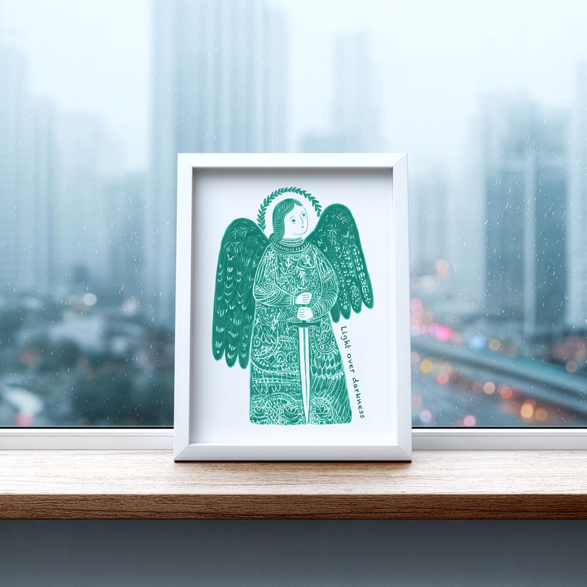 St Michael the Archangel Art Print - Teal interior mockup 06 - p_20_am_0008_Layer 2