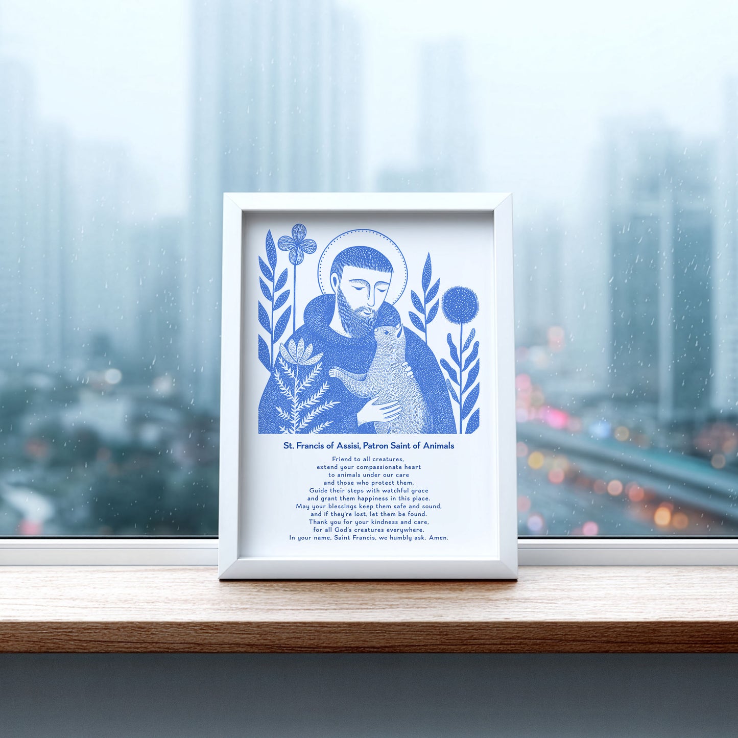 St Francis with Cat Art Print - Blue interior mockup 07 - p_20_franc_cat_0001_Layer 9