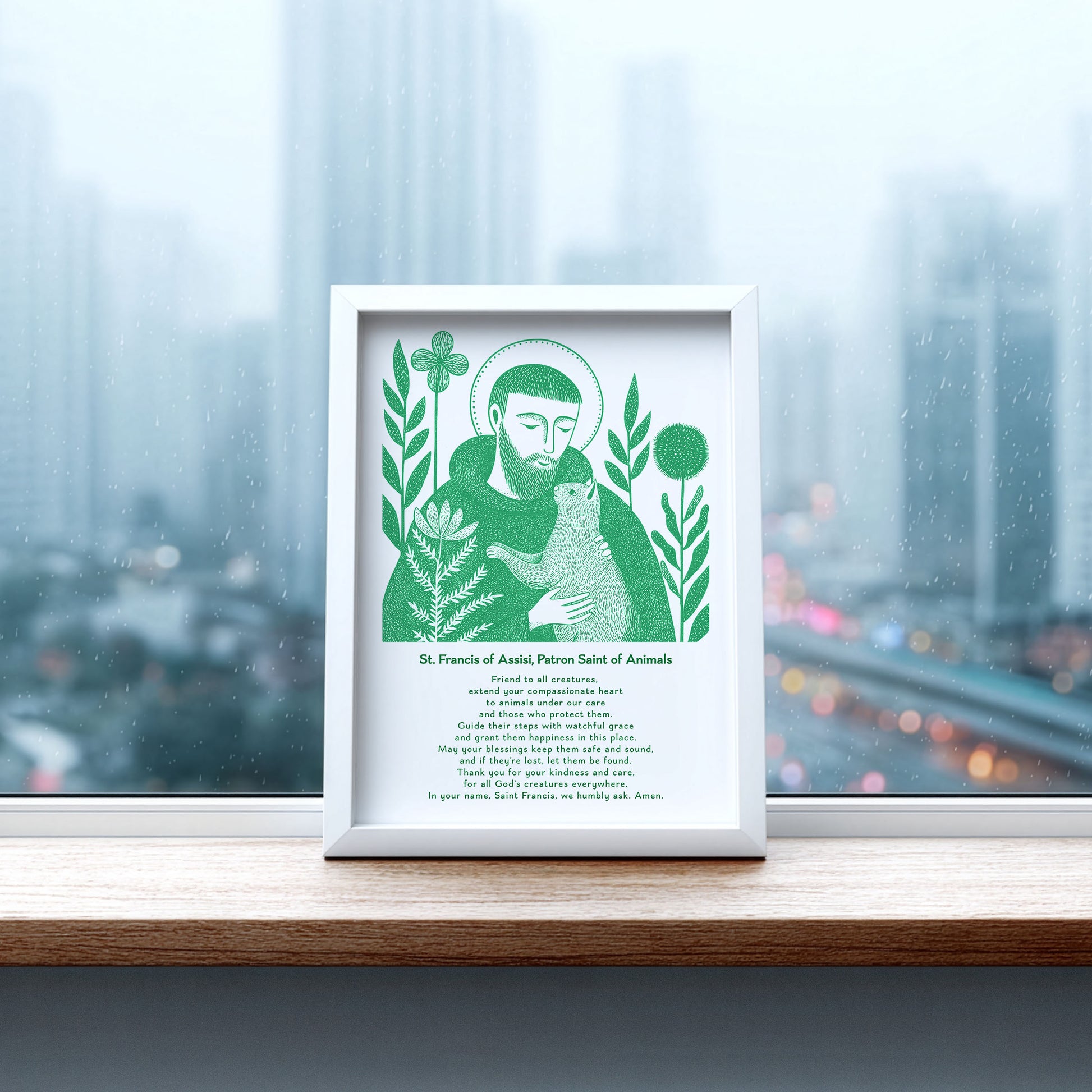 St Francis with Cat Art Print - Green interior mockup 07 - p_20_franc_cat_0004_Layer 6