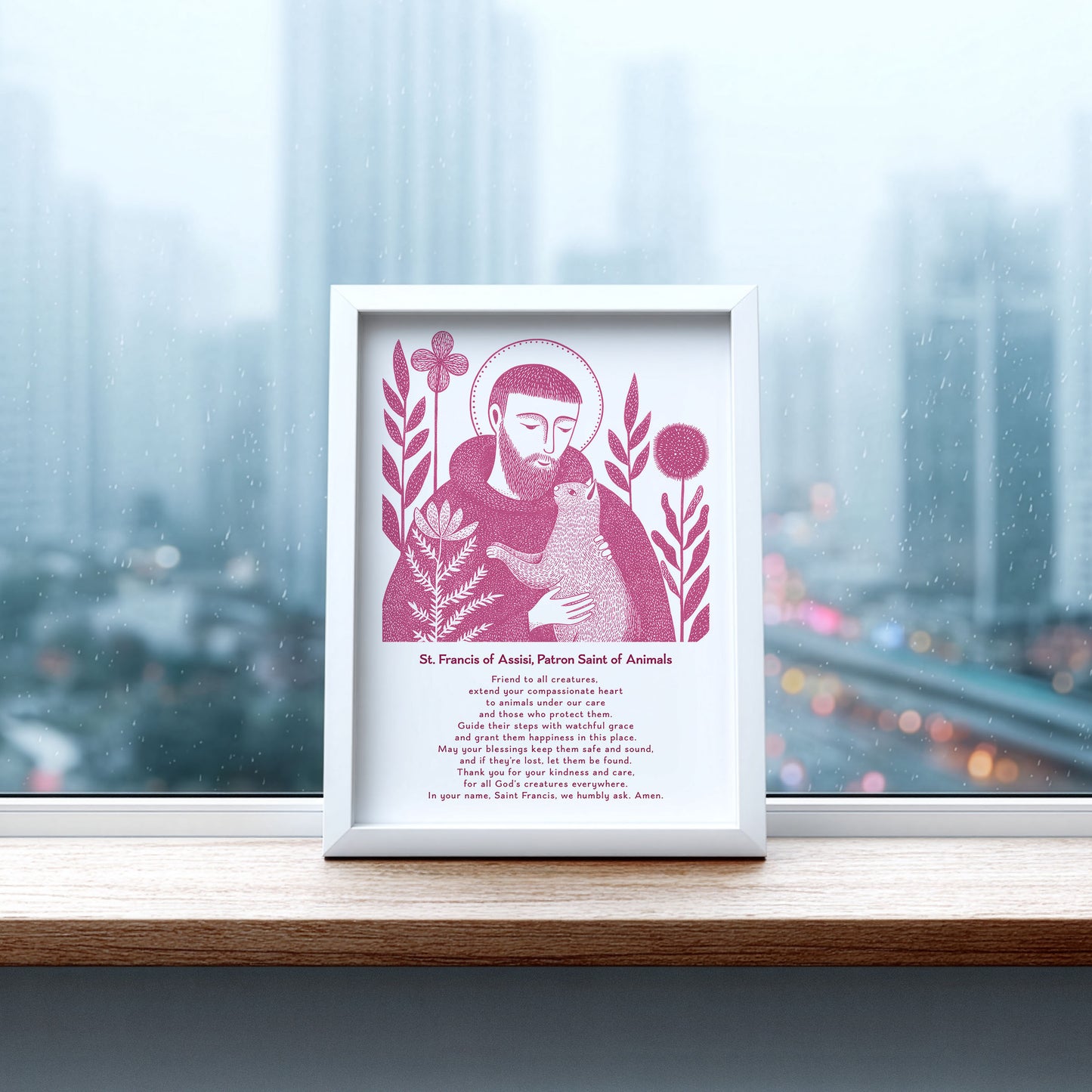 St Francis with Cat Art Print - Pink interior mockup 07 - p_20_franc_cat_0005_Layer 5
