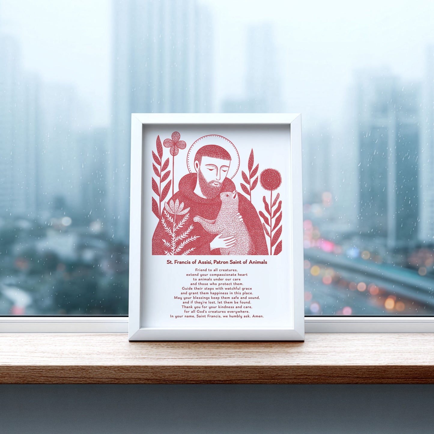 St Francis with Cat Art Print - Red interior mockup 08 - p_20_franc_cat_0007_Layer 3