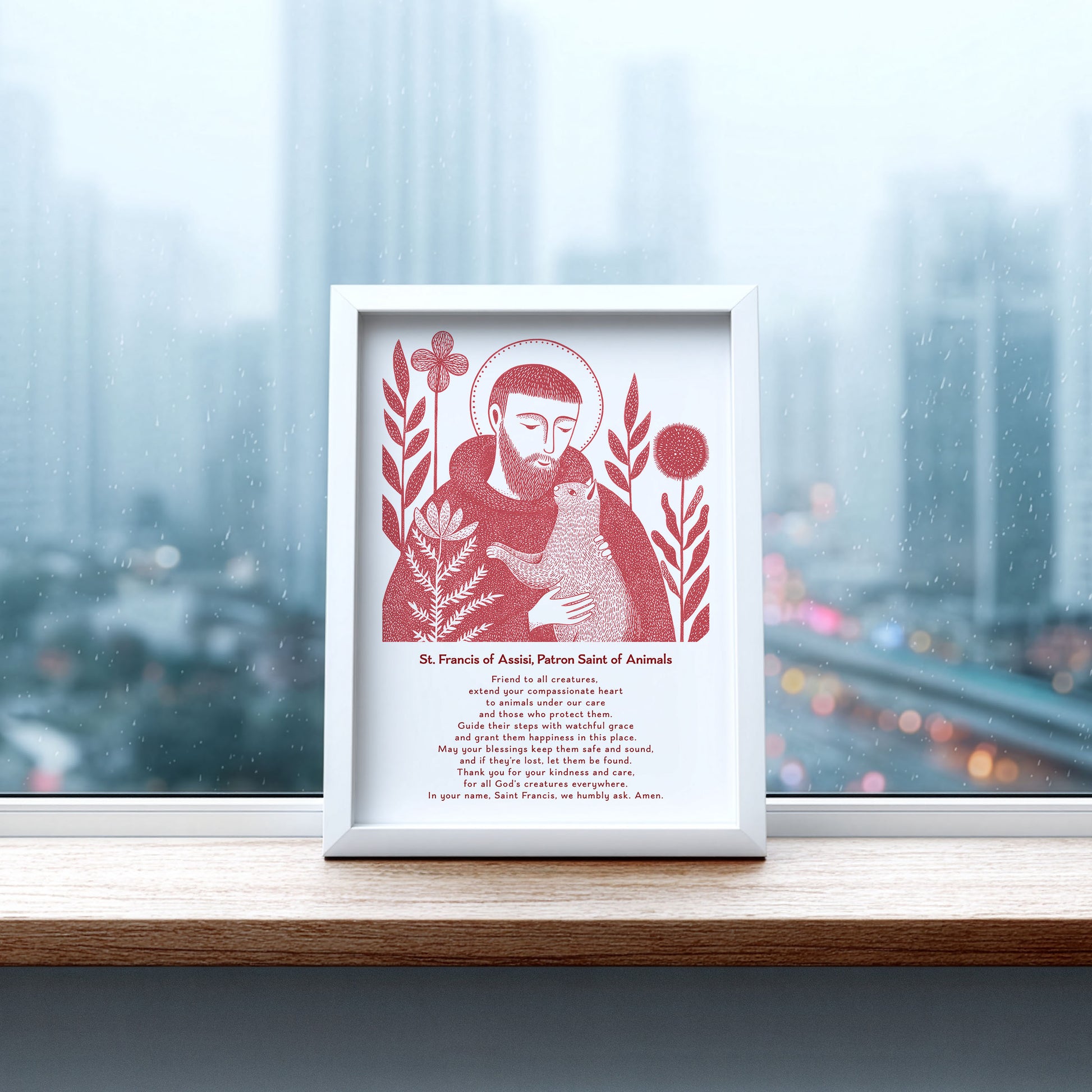 St Francis with Cat Art Print - Red interior mockup 08 - p_20_franc_cat_0007_Layer 3