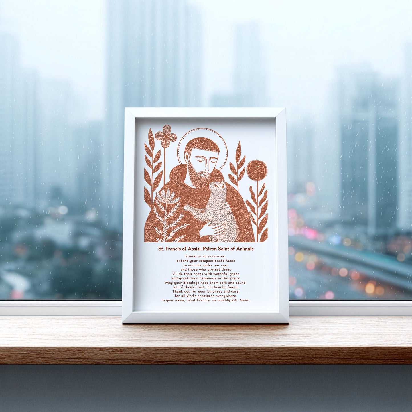 St Francis with Cat Art Print - Terracotta interior mockup 07 - p_20_franc_cat_0009_Layer 1
