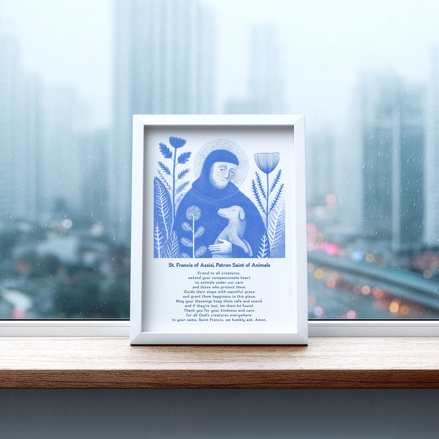 St Francis with Dog Art Print - Blue interior mockup 07 - p_20_franc_dog_0001_Layer 9