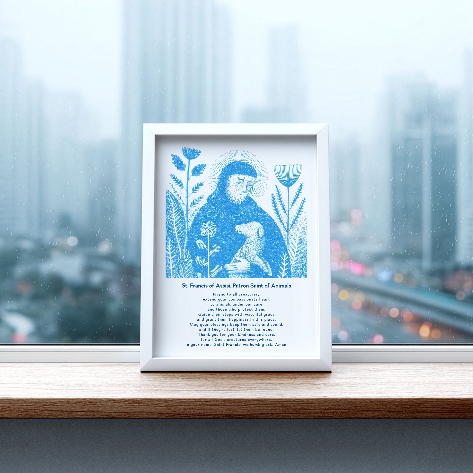 St Francis with Dog Art Print - Deep Blue interior mockup 08 - p_20_franc_dog_0002_Layer 8