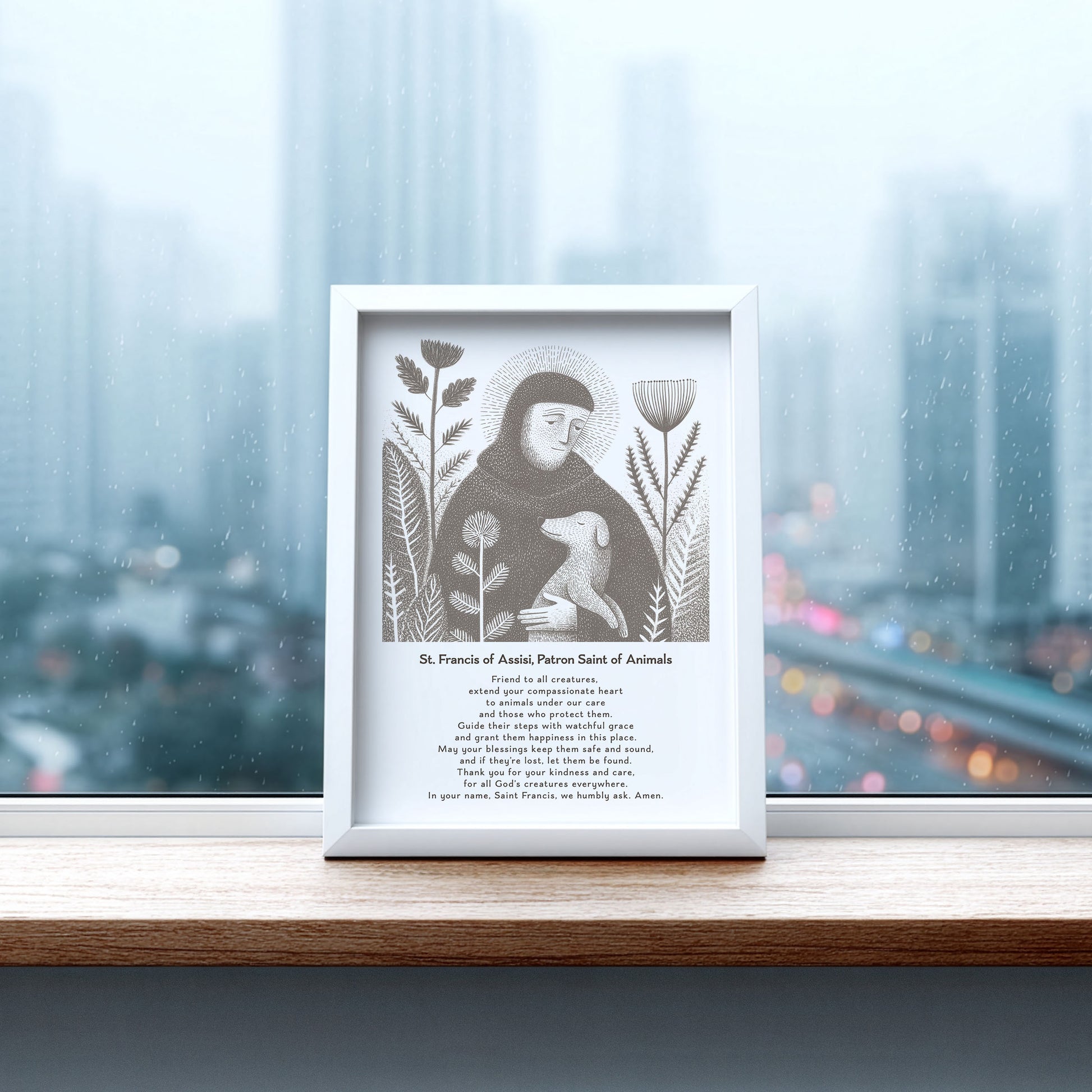 St Francis with Dog Art Print - Brown interior mockup 08 - p_20_franc_dog_0003_Layer 7