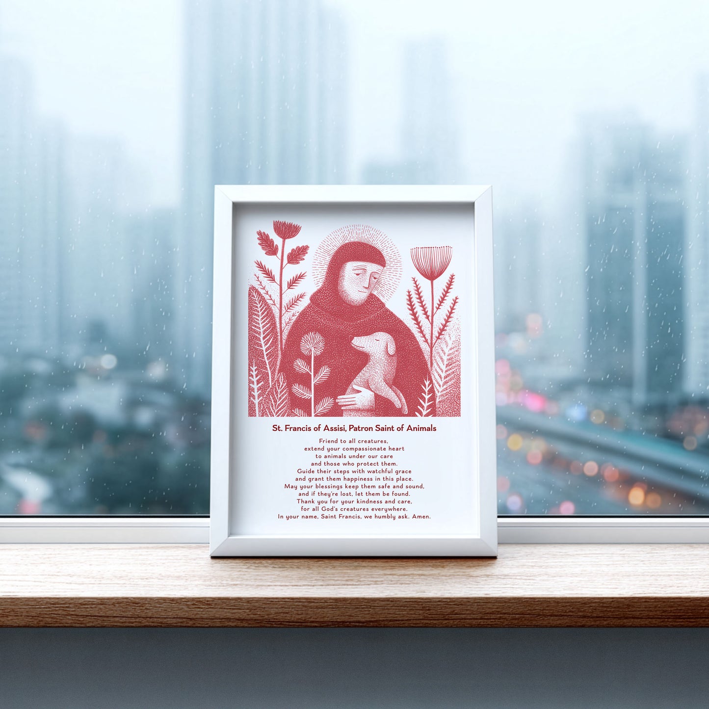 St Francis with Dog Art Print - Red interior mockup 08 - p_20_franc_dog_0007_Layer 3
