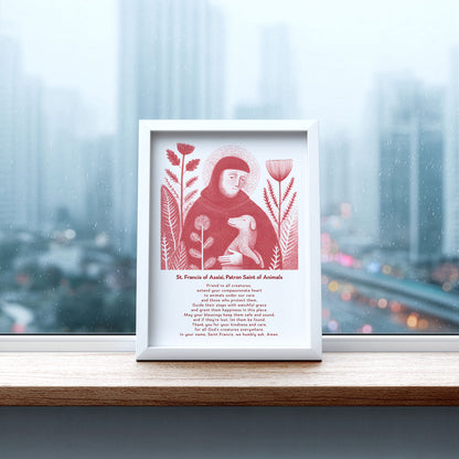 St Francis with Dog Art Print - Red interior mockup 08 - p_20_franc_dog_0007_Layer 3