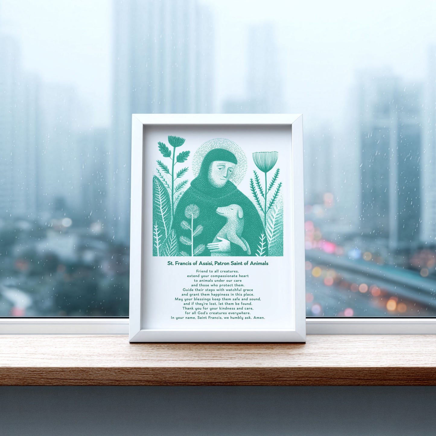 St Francis with Dog Art Print - Teal interior mockup 07 - p_20_franc_dog_0008_Layer 2