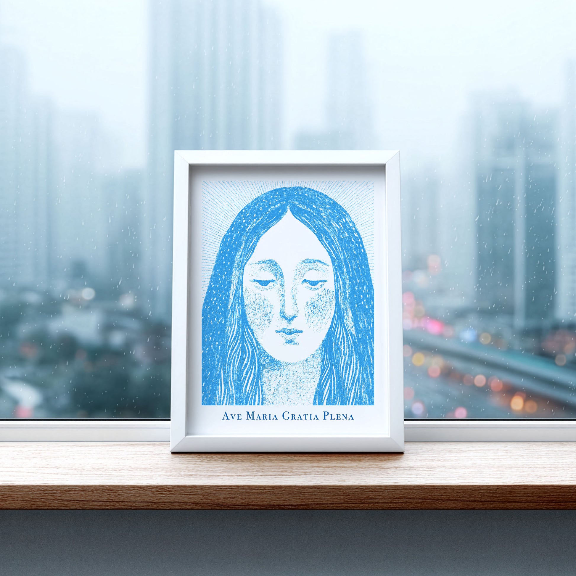 Virgin Mary Art Print - Deep Blue interior mockup 07 - p_20_maria_0002_Layer 8