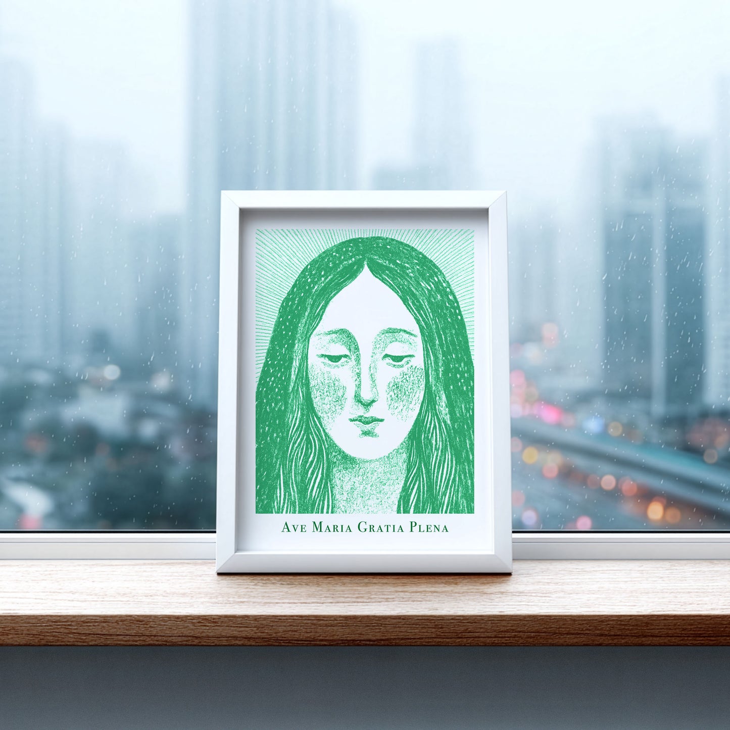 Virgin Mary Art Print - Green interior mockup 06 - p_20_maria_0004_Layer 6