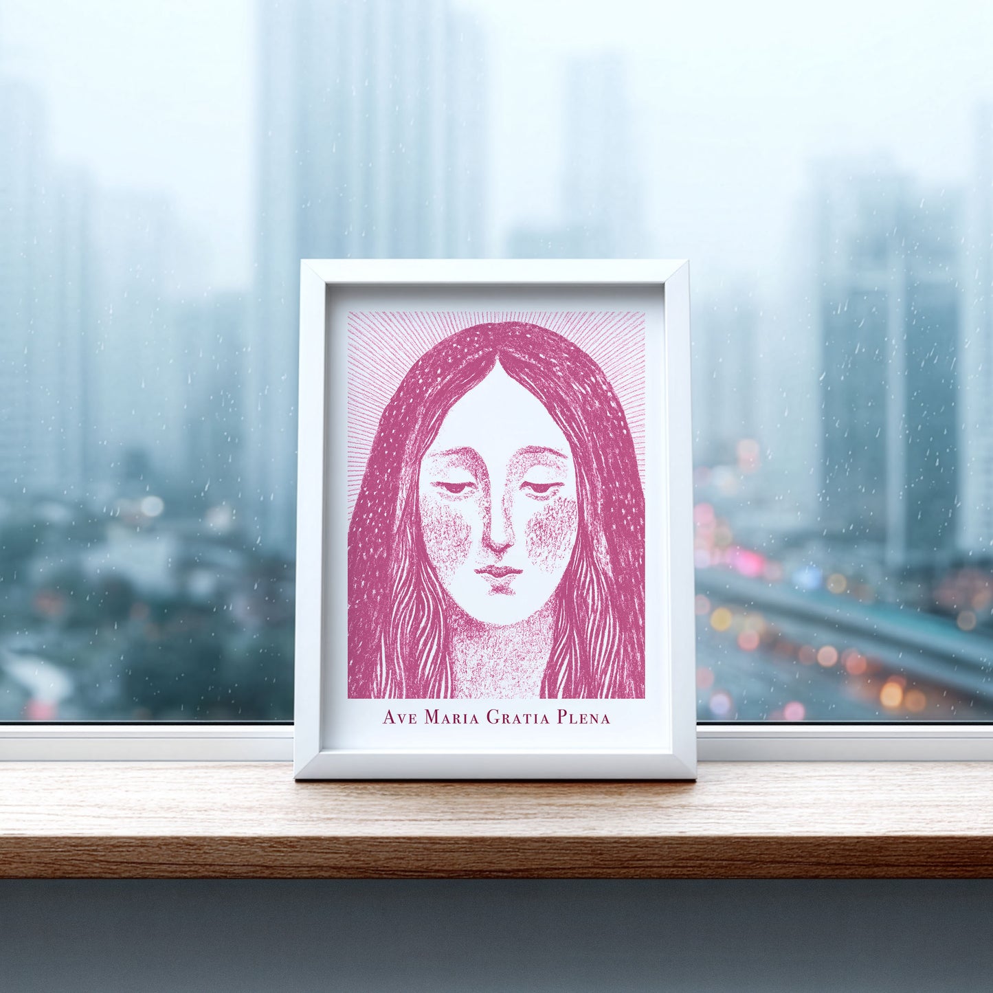 Virgin Mary Art Print - Pink interior mockup 06 - p_20_maria_0005_Layer 5
