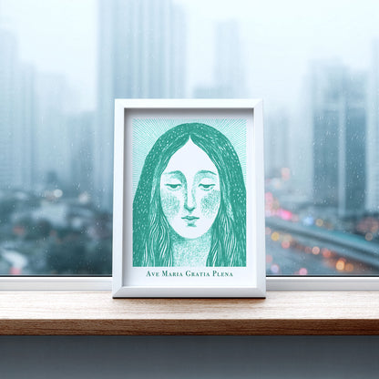 Virgin Mary Art Print - Teal interior mockup 06 - p_20_maria_0008_Layer 2