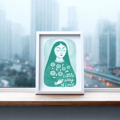 St Therese of Lisieux Art Print - Teal interior mockup 06 - p_20_ter_0008_Layer 2