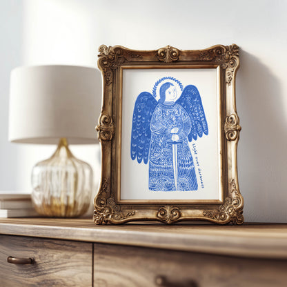 St Michael the Archangel Art Print - Blue interior mockup 07 - p_21_am_0001_Layer 9