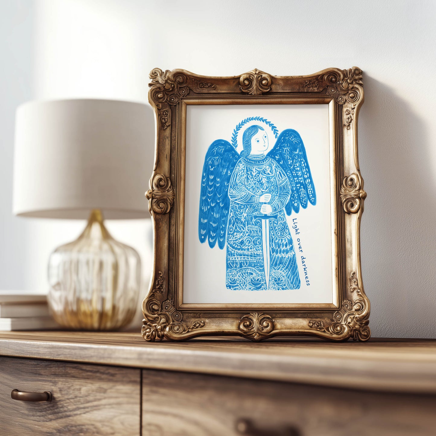 St Michael the Archangel Art Print - Deep Blue interior mockup 08 - p_21_am_0002_Layer 8