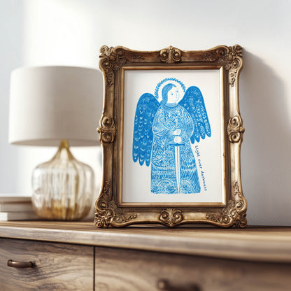St Michael the Archangel Art Print - Deep Blue interior mockup 08 - p_21_am_0002_Layer 8